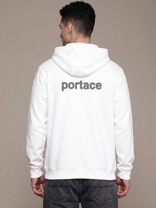 Portace <b>Men's</b> <b>White</b> Hooded <b>Sweatshirt</b> 100% Cotton Oversized Casual Back Digital Printed Breathable 350g Winter Wear - Product Image 2