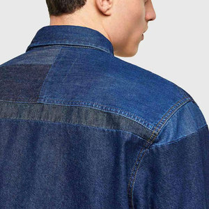 Chemise en jean pour homme à manches longues, coupe décontractée, col rabattu, délavage à la pierre, manches complètes, coton crocheté, double boutonnage, style vintage - Product Image 5