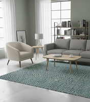 Tapis Dhurrie Jacquard Ikat/Ogee Bleu Tendance - Tapis Bohème Floral à Tissage Plat à Poil Ras, Fabriqué à la Machine, Antidérapant, en Polyester et Jute