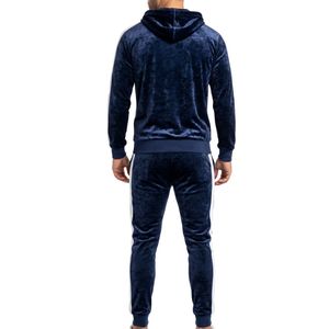 Conjunto de Chándal de Lujo para Hombre: Sudadera con Capucha de Terciopelo Azul con Cremallera Completa y Joggers Ajustados - Ropa Deportiva Atlética de Corte Delgado - Product Image 2