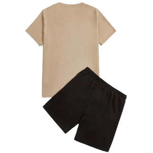 Ensemble T-shirt et short décontracté pour homme 100 % coton, coupe ajustée, avec tissu thermique, logo personnalisé et poche design - Product Image 2