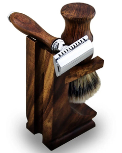 Shaving <b>Set</b> Handmade Wood 3PC Shaving <b>Set</b> For Men Brush Safety <b>Razor</b> Storage Display Stand With Stainless Steel And New Design - Product Image 6