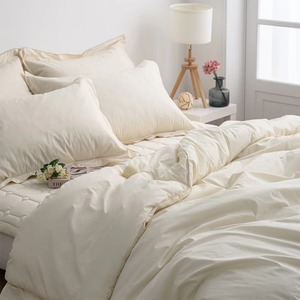 Simple Solid Cream 400TC Cotton <b>Comforter</b> <b>Set</b> 3 Pieces Washable Home Bedding <b>Comforter</b> <b>Sets</b> - Product Image 1