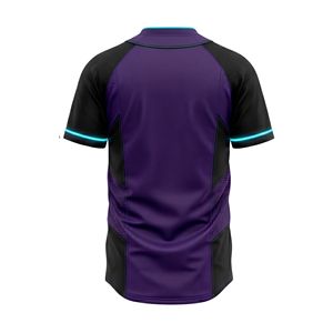 Maillot de baseball léger noir et violet contrastant avec panneaux latéraux respirants en coton sublimé, chemise entièrement boutonnée - Product Image 2