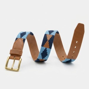 Ceinture Polo Homme en Cuir Véritable Style Gaucho Argentin Marron Bleu Brodé en Cuir de Vachette avec Boucle en Alliage, Décontractée, Équestre, 3,5 cm x 120 cm, Durable - Product Image 5
