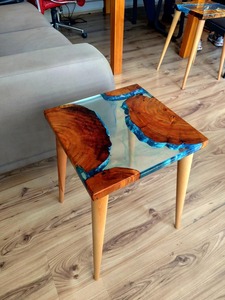 New Arrival Modern Wood Epoxy Resin Coffee <b>Table</b> Metal Frame <b>Clear</b> Finish Customizable Address Craft for Living Room Home - Product Image 3