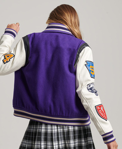 2026 Wholesale <b>Women's</b> Collared Varsity <b>Jacket</b> Custom Chenille Patch <b>Leather</b> Sleeve Baseball Varsity <b>Jacket</b> Winter Wear - Product Image 2