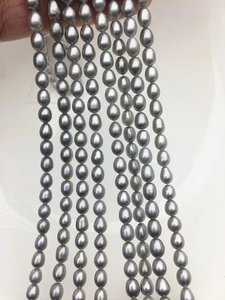 Perlas de Agua Dulce Ovaladas Grises de 5-7mm, Hebra Suelta para Fabricación de Joyería, Venta al Por Mayor, Alto Brillo - Product Image 3