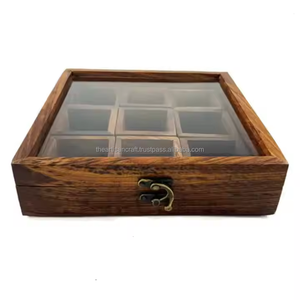 กล่องเครื่องเทศไม้ทำด้วยมือที่สวยงามมีหลายช่องสำหรับเก็บของในห้องครัว - Product Image 1