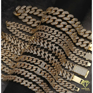 Conjunto de Collar de Eslabones Cubanos Anchos de Plata de Ley 925 con Diamantes de Moissanita VVS, Acabado en Oro, Joyería de Lujo - Product Image 3