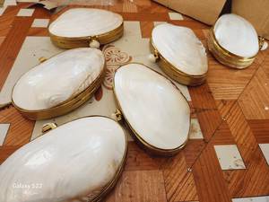 Shell Clutch Bag With <b>Gold</b> Trim And Natural Pearl Interior For <b>Evening</b> Party Use - Product Image 6