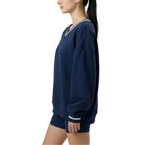 Women V Neck Sweatshirt Oversized Cozy Pullover Warm Fleece Fabric Stylish Casual Daily Wear Long Sleeve Soft <b>Winter</b> <b>Top</b> - Product Image 2