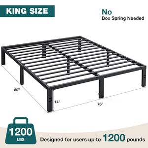Cadre de lit king size robuste, plateforme en métal de 14 pouces de hauteur avec espace de rangement, aucun sommier tapissier nécessaire - Product Image 5