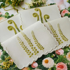 Fern Leaf <b>Linen</b> Cocktail <b>Napkins</b> – 100% Natural <b>Linen</b> Reusable Drink <b>Napkins</b>, Botanical <b>Green</b> Design for Bar, Party - Product Image 4