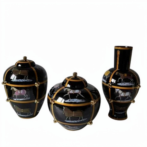 <b>Set</b> of <b>3</b> Decorative Ginger Jar <b>Vases</b> Luxury Handmade With Lid Aluminum Metal for Home Hotel Top Trending Design Ginger Jar - Product Image 1