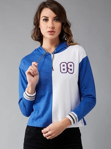 Sudadera con Capucha para Mujer, Azul y Blanco, Corte Regular, 100% Algodón Tejido, Estilo Casual para Otoño - Product Image 5