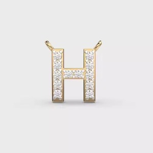 Moissanite Letter H Charm 925 silver Gold Plated Round Brilliant Cut Channel Setting Classic Unisex Everyday Wear - Product Image 2