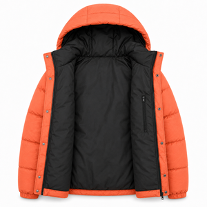 Veste matelassée personnalisée avec broderie de logo, capuche isolée, coque en polyester, poignets élastiques, grandes poches à rabat, veste décontractée d'hiver - Product Image 5