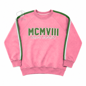 Alpha |   Kapa |   Sweat-shirt universitaire Alpha MCMVIII pour femme, style grec, vert et rose, col rond, vêtements de sport - Product Image 5