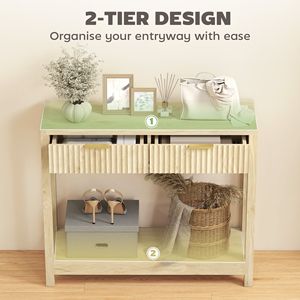 35-Inch <b>Console</b> <b>Table</b> with <b>Storage</b> Fluted Panel Drawers and Shelf for Entryway or Hallway Natural Finish <b>Console</b> <b>Table</b> - Product Image 4