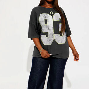 2026 Luxury Women T-Shirt Oversized Washed Cotton Jersey Tee with Large Number <b>Print</b> Streetwear American Football Jersey - Product Image 3