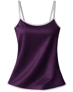Ensemble pyjama personnalisé en satin violet foncé pour femme, comprenant un haut de pyjama et un short, vêtements de nuit doux en soie, ensemble deux pièces pour l'été avec détails blancs - Product Image 2