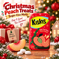 Bonbons à la menthe sans sucre KisKis en gros, saveur fruit de la passion et pêche, pour haleine fraîche, boîte de 21g, cadeau de Noël, friandises de fêtes
