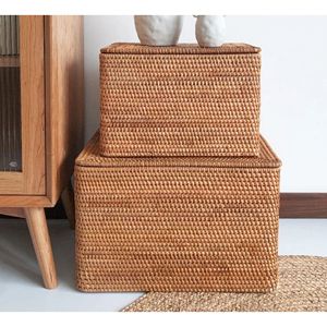 Durable Handwoven Rectangular Rattan Basket for Organizing Household Supplies and Wholesale Distribution - Product Image 6