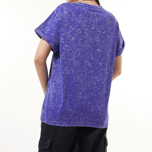 Camisetas de Verano para Mujer, Ecológicas, de Color Sólido, Corte Ajustado, Transpirables, de Poliéster/Algodón, Lavado Ácido, Fabricante Personalizado, Venta al Por Mayor - Product Image 2