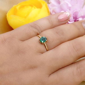 14K Solid Yellow Gold Oval <b>Green</b> Emerald Solitaire <b>Ring</b> Fine Jewelry Wholesale Minimalist Custom Genuine Gemstone <b>Ring</b> For Women - Product Image 6