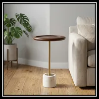 Table basse ronde moderne avec plateau en marbre et structure en fer, table d'appoint décorative pour salon