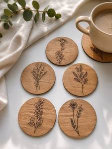 <b>Round</b> Wooden Coasters Modern Design Non Slip <b>Mats</b> & Pads - Product Image 5