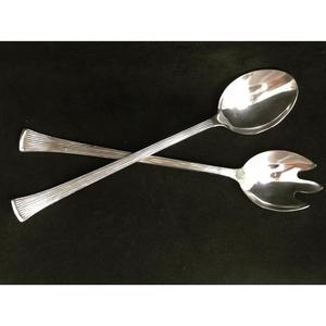 Metal Salad Servers <b>Set</b> With Patterned Handles And Fork Spoon Design For Serving Salads Dishwasher Safe Metal Salad Cutlery <b>Set</b> - Product Image 3