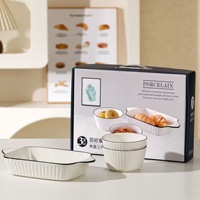 Juego de 2-5 Platos y Tazones de Porcelana Ecológica con Relieves Finos, Borde Negro, Acabado Brillante, Aptos para Horno y Lavavajillas