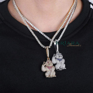 Pendentif Gorille en Argent 925 avec Moissanite et Yeux en Rubis, Breloque Thème Hip-Hop pour Bijoux Quotidiens - Product Image 2