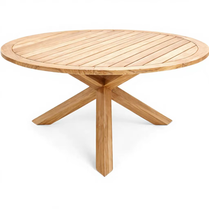 Modern <b>Round</b> Teak Wood Dining <b>Table</b> with X Base – Durable <b>Outdoor</b> Garden Furniture for Restaurant, Cafe & Hotel Wholesale - Product Image 1