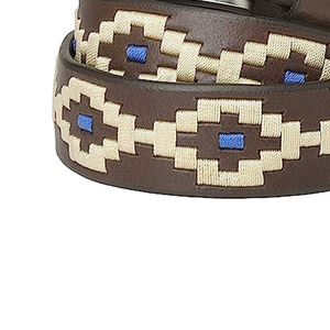 Ceinture en cuir véritable avec broderie géométrique ethnique et boucle rectangulaire argentée, style décontracté, en cuir de vachette durable - Product Image 4