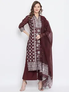 "Premium Maroon <b>Chikankari</b> Woven Unstitched Dress Material – 3 Piece Lucknowi Hand Embroidered <b>Suit</b> Set for Women - Product Image 1