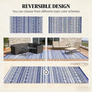 Tappeto Reversibile Verde per Esterni Antiscivolo, Geometrico Intrecciato per Patio e Spiaggia, Composto da Poliestere, Polipropilene, Paglia e Plastica - Product Image 4