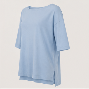 Womens Powder <b>Blue</b> Boat Neck Elbow Sleeve Relaxed <b>Tunic</b> Fit T Shirt WTS-0116 - Product Image 5