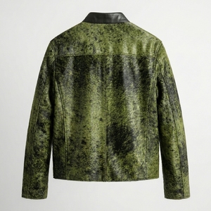 Wholesale <b>Men</b> Cowhide Hair on <b>Leather</b> <b>Jacket</b> Moss Green Cow Fur Biker Coats Custom Streetwear Outerwear Fashion Apparel - Product Image 2