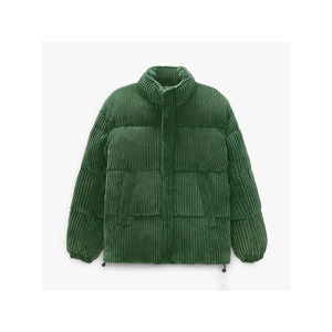 <b>Men's</b> <b>Corduroy</b> Puffer <b>Jacket</b> Stand Collar Zipper Closure Windproof Thick Winter Casual Coat Regular Length Loose Fit - Product Image 2