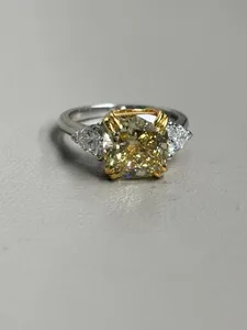 Tishya Diamond 3.88CT Lab Grown Diamond CVD 18K Yellow Gold <b>Rhodium</b> Plated Brilliant Cut IGI Certified Vintage Wedding <b>Ring</b> - Product Image 1