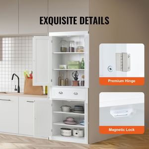 Mueble de Cocina Independiente con 3 Estantes Ajustables y Puertas, 72 Pulgadas de Alto, Almacenamiento Tipo Buffet para Alimentos - Product Image 2