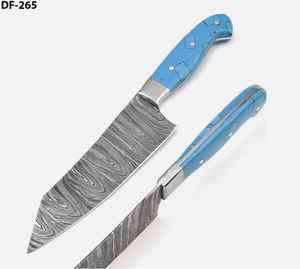 Cuchillos SM, Cuchillo de Chef de Acero Damasco de Grado Industrial Hecho a Mano, Grosor de 2.5 mm, Longitud de 13 Pulgadas, Mango de Mármol, Funda de Cuero, OEM/ODM - Product Image 4