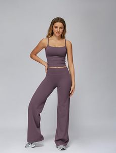 Women Plus Size <b>Lace</b> <b>Elastic</b> Waist Loose-Fit Seamless Yoga Set Wide Leg Pants Sports Bra 2-Piece Activewear Four-Way Stretch - Product Image 4