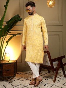 <b>Men's</b> Purple Silk <b>Kurta</b> With Glitter Print Regular Fit Ankle Length Traditional Indian Pakistani Wedding Wear - Product Image 2