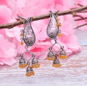Pendientes Colgantes de Latón con Diseño Ovalado Estilo Indio, Plata Oxidada, Joyería para Mujer, Aniversario de Boda, Recuerdos de Fiesta - Product Image 1