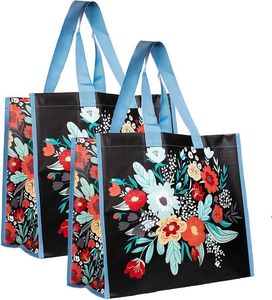 Durable Custom Printed Non woven Tote <b>Bag</b> Durable Floral Pattern <b>Medium</b> <b>Size</b> Reusable Shoulder Strap Daily Shopping OEM/ODM - Product Image 1