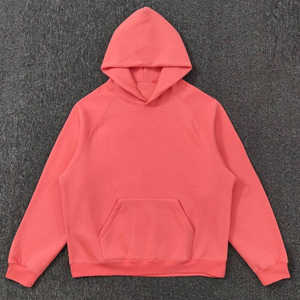 เสื้อฮู้ดผู้ชายสีคอรัล ทรงโอเวอร์ไซส์ แขนเสื้อแบบแร็กแลน ผ้าฝ้ายเฟรนช์เทอร์รี่ สวมใส่สบายๆ สำหรับฤดูใบไม้ร่วง มีกระเป๋าเสื้อ - Product Image 1